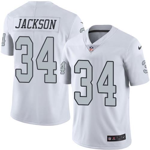 Nike Raiders #34 Bo Jackson White Men's Stitched NFL Limited Rush Jersey - Click Image to Close